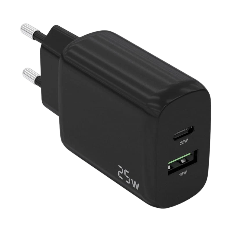 Carregador duplo de alta eficiência Aisens 25W 1xUSB Type-C / 1xUSB Preto