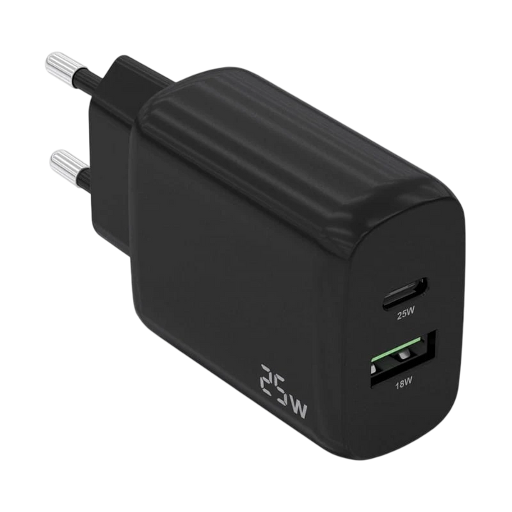 Carregador duplo de alta eficiência Aisens 25W 1xUSB Type-C / 1xUSB Preto