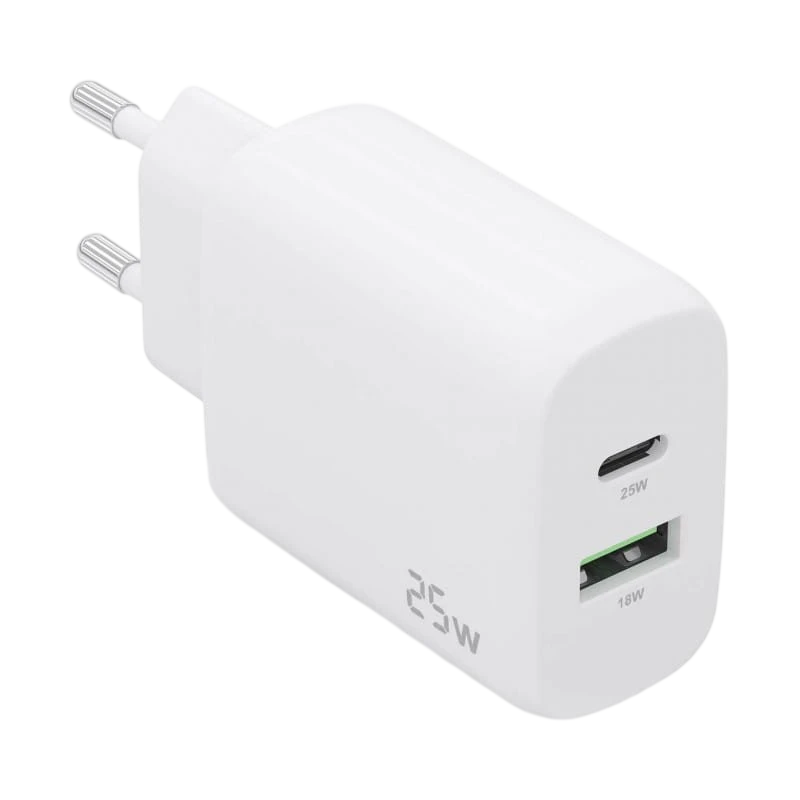Carregador duplo de alta eficiência Aisens 25W 1xUSB Type-C / 1xUSB Branco