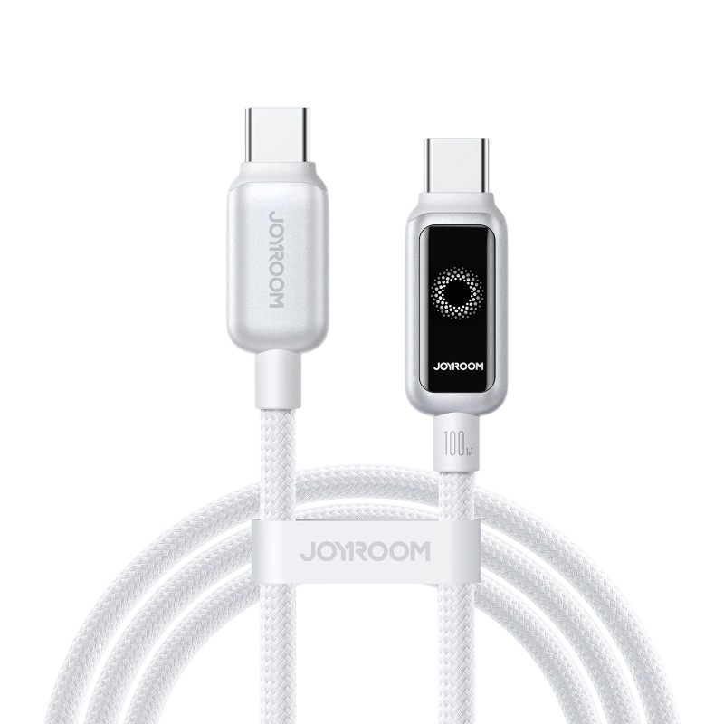 Cabo Joyroom Intelligent Power‑Off 100 W USB‑C para USB‑C 1,2 m, Branco