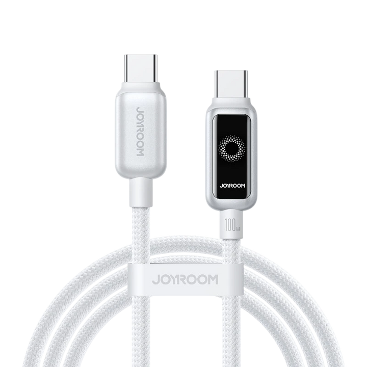 Cabo Joyroom Intelligent Power‑Off 100 W USB‑C para USB‑C 1,2 m, Branco