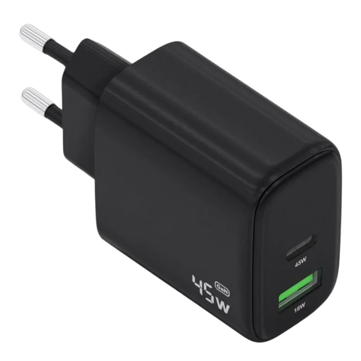 Aisens GaN A110-0972 45 W USB-C + USB-A Preto - Carregador de parede