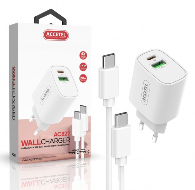 Carregador 20w FastCharger Tipo-C Branco Accetel