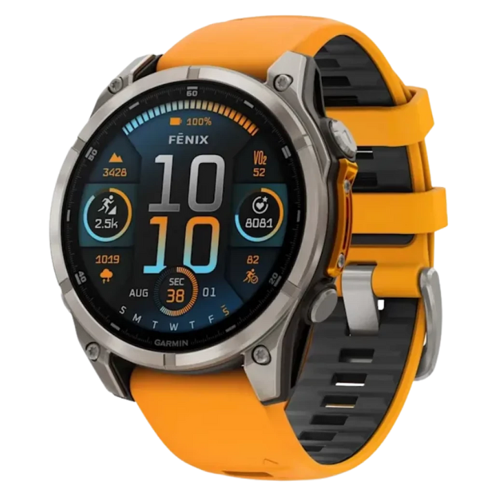 Garmin Fenix 8 AMOLED 47 mm Sapphire Titânio com bracelete de silicone laranja - Relógio inteligente