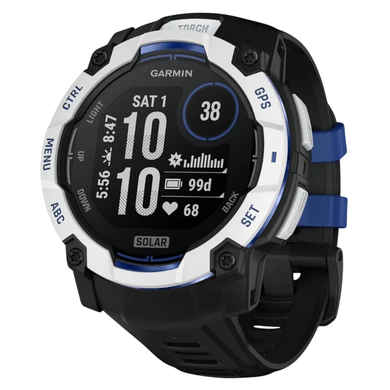 Garmin Instinct 3 50 mm Solar Branco com Pulseira de Silicone Preta 10 ATM - Relógio Inteligente