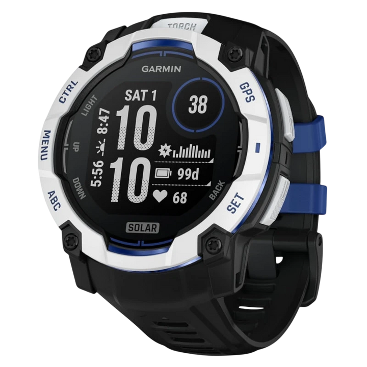 Garmin Instinct 3 50 mm Solar Branco com Pulseira de Silicone Preta 10 ATM - Relógio Inteligente