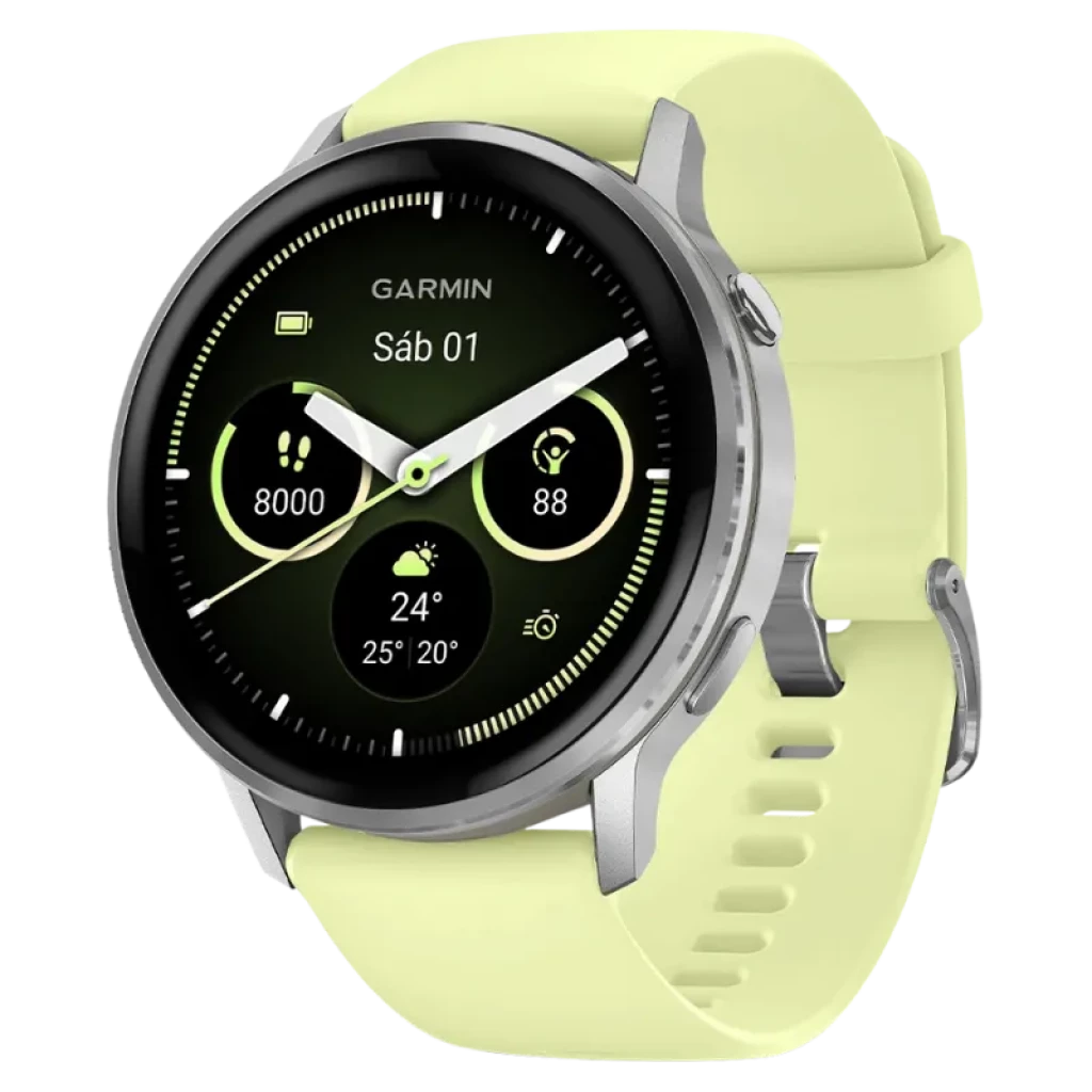 Garmin Venu 4 45 mm Prata com bracelete de silicone amarela GPS multibanda - Relógio inteligente
