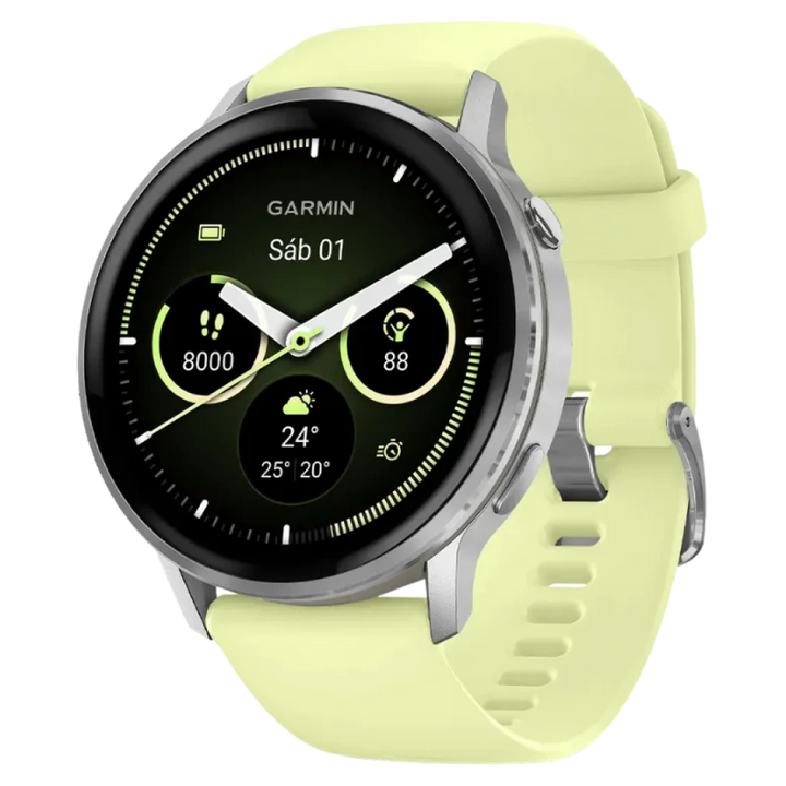 Garmin Venu 4 45 mm Prata com bracelete de silicone amarela GPS multibanda - Relógio inteligente