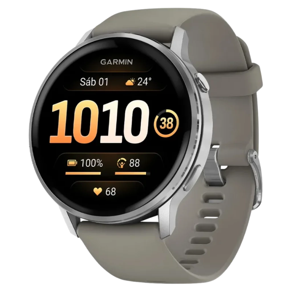 Garmin Venu 4 45 mm Prata com pulseira de silicone cinza Lanterna LED integrada - Relógio inteligente