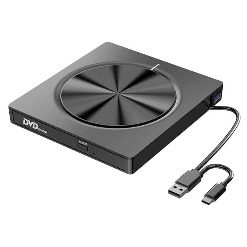 Gravador de CD/DVD externo 8 em 1 com USB-C/A/MicroSD