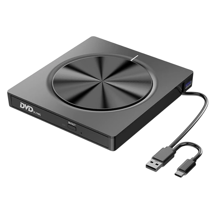 Gravador de CD/DVD externo 8 em 1 com USB-C/A/MicroSD