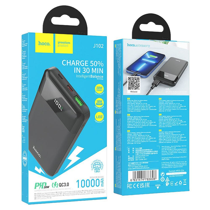 Powerbank Hoco J102 10000 mAh 20W Preto