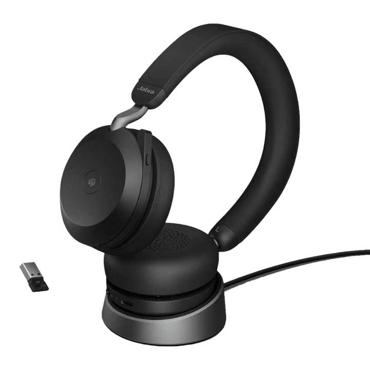 Jabra Evolve2 75 UC ANC Preto com microfone e base de carregamento