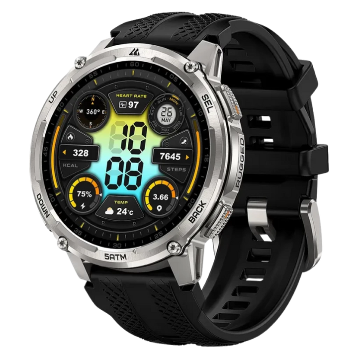 Kospet Tank T4C Prata com bracelete preta Ecrã AMOLED de 1,5 polegadas Resistência de 5 ATM - Relógio inteligente