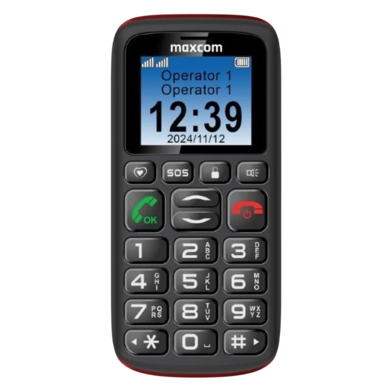 Maxcom Comfort MM428L, 1,77", 2G, Dual SIM, Botão Grande, Botão SOS, USB C, Preto