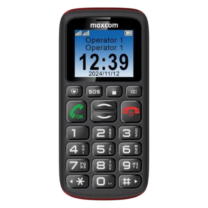 Maxcom Comfort MM428L, 1,77", 2G, Dual SIM, Botão Grande, Botão SOS, USB C, Preto