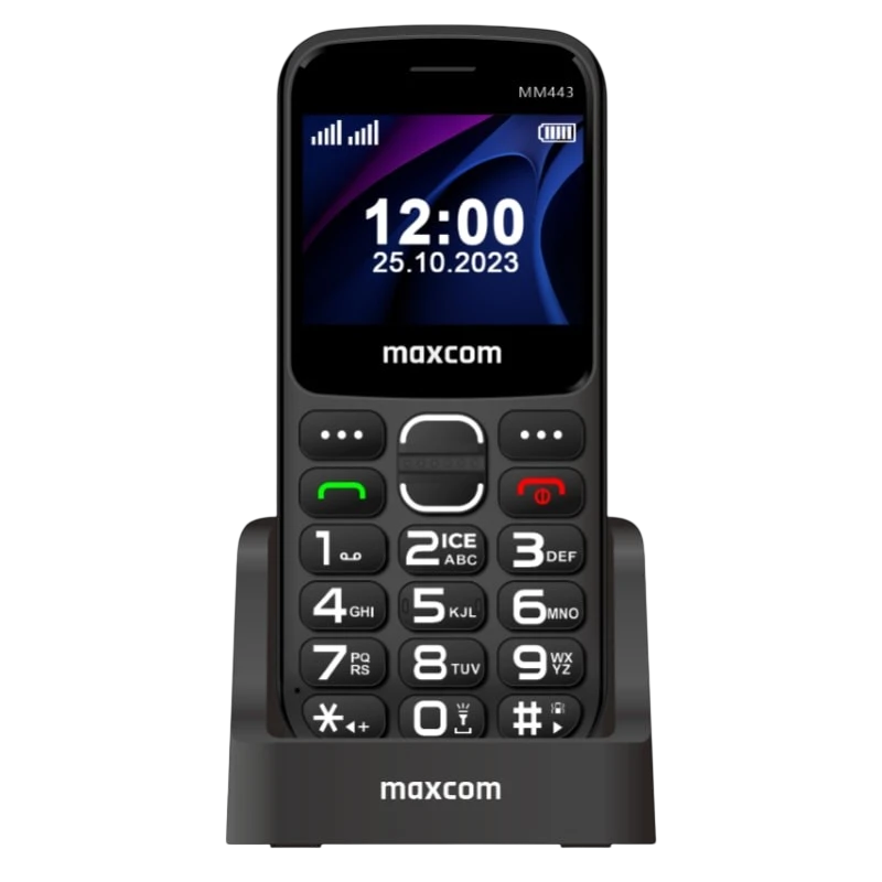 Maxcom MM443 2,34", 4G, Botões Grandes, Botão SOS, Base de Carregamento, Preto