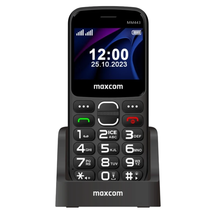 Maxcom MM443 2,34", 4G, Botões Grandes, Botão SOS, Base de Carregamento, Preto
