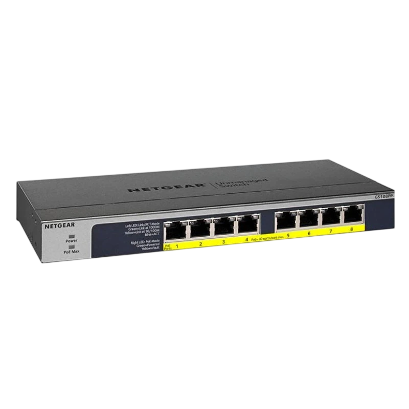 NETGEAR GS108PP Switch não gerenciado com 8 portas Gigabit Ethernet
