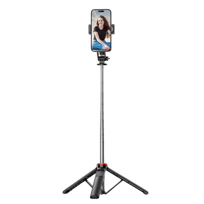 Bastão de selfie C13D com Led, Tripé extensível de 1,35 m para telemóveis e câmaras - com controlo sem fios Preto