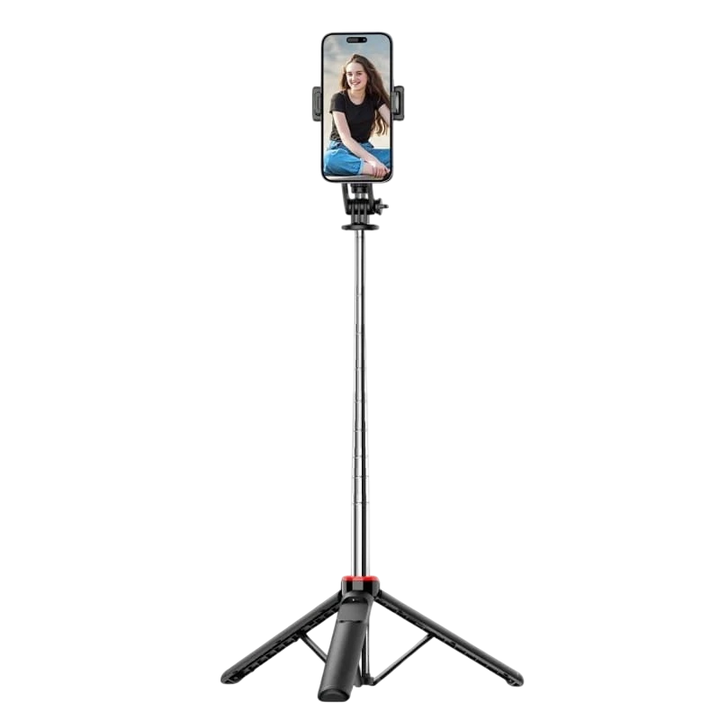 Bastão de selfie C13D com Led, Tripé extensível de 1,35 m para telemóveis e câmaras - com controlo sem fios Preto