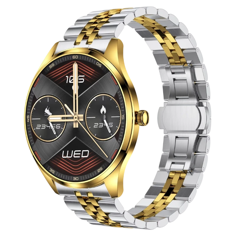 TN99 Smartwatch com Bracelete Metálica Dourada IP67 Chamadas Bluetooth