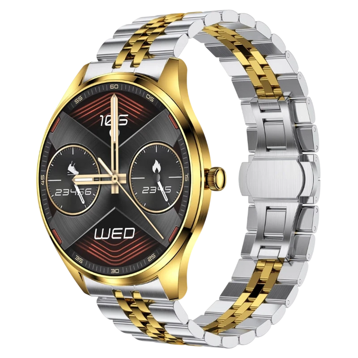 TN99 Smartwatch com Bracelete Metálica Dourada IP67 Chamadas Bluetooth