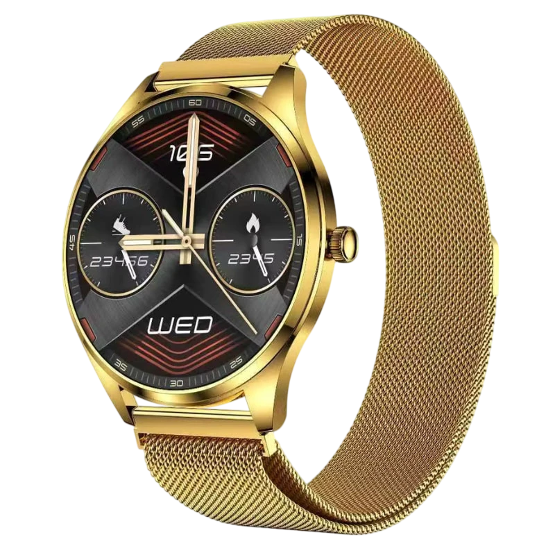 TN99 Smartwatch com Bracelete Milanesa Dourado Chamadas BT