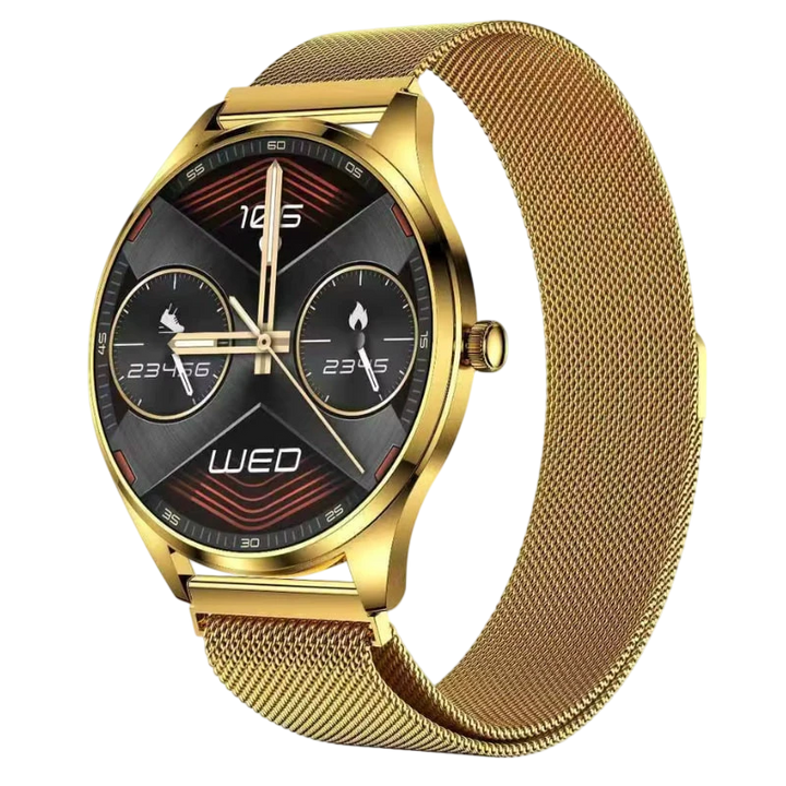 TN99 Smartwatch com Bracelete Milanesa Dourado Chamadas BT