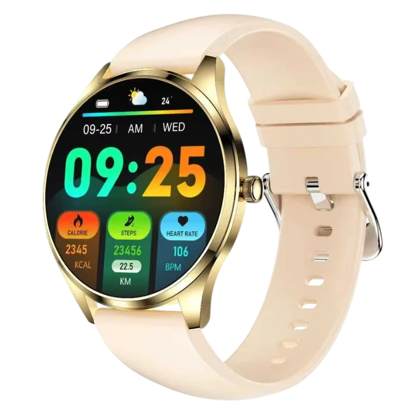 TN99 Smartwatch com pulseira de silicone dourado Ecrã AMOLED de 1,43 polegadas
