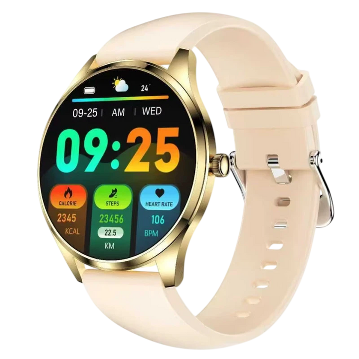 TN99 Smartwatch com pulseira de silicone dourado Ecrã AMOLED de 1,43 polegadas