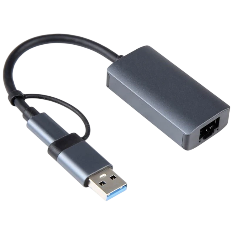 Adaptador BYL-2207 2 em 1 USB 3.0+Tipo C para RJ45 Cinza