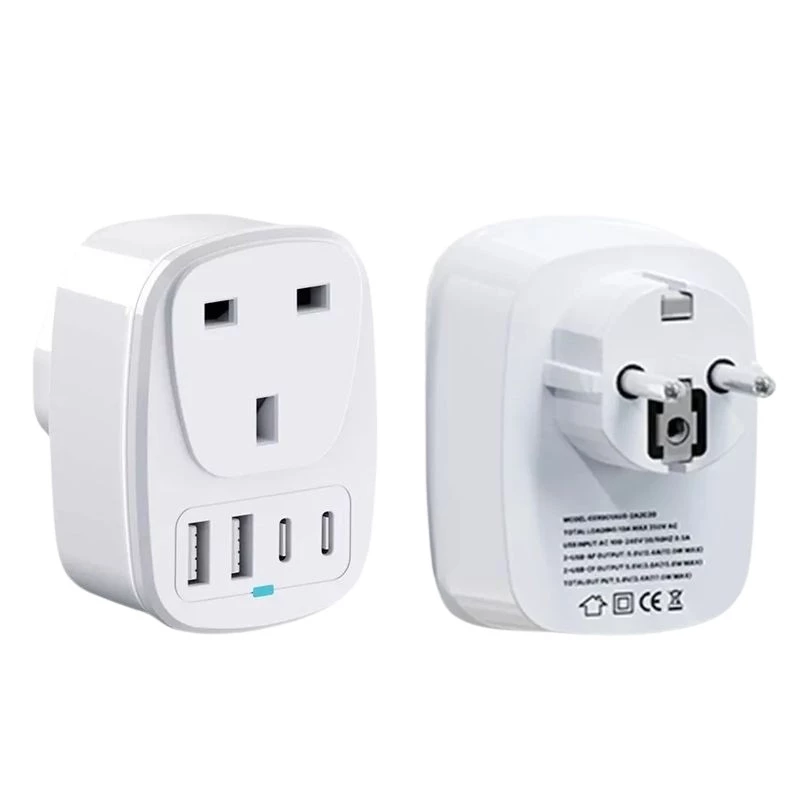Adaptador de viagem UE para UK 2x USB 2x USB-C