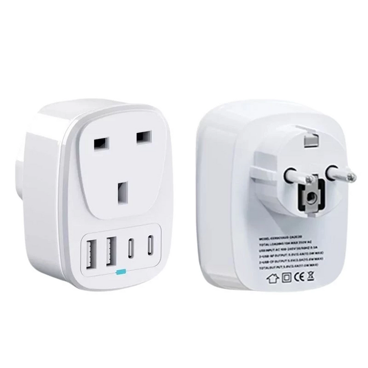 Adaptador de viagem UE para UK 2x USB 2x USB-C