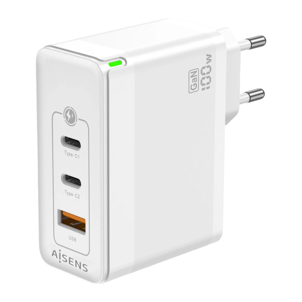 Carregador Aisens ASCH-100W3P008-W GaN 100W 2x USB-C + 1x USB-A