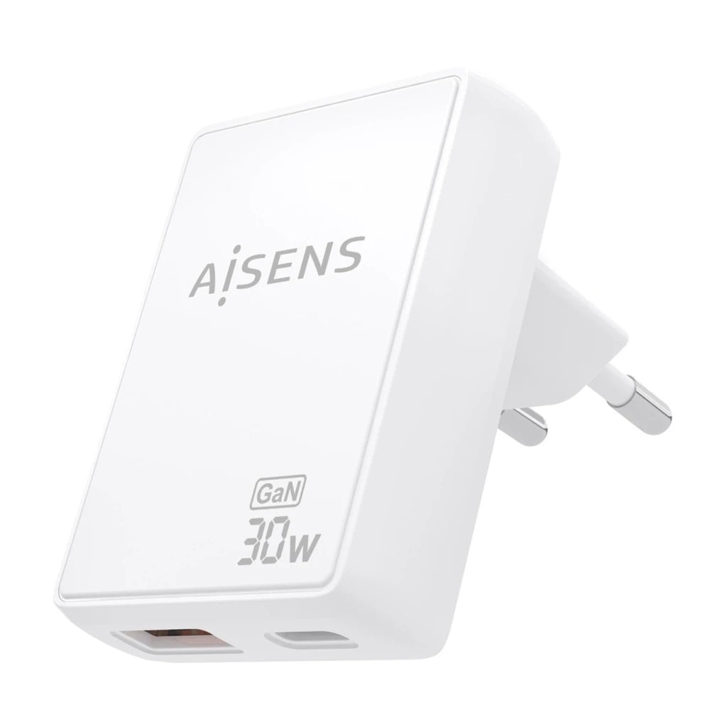 Carregador AISENS ASC-30W2P074-W GaN 30W 1 USB-C + 1 USB-A