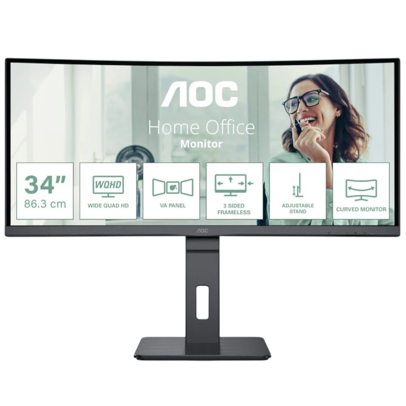 AOC CU34P3CV 34  WQHD VA UltraWide Curvo 100 Hz Preto