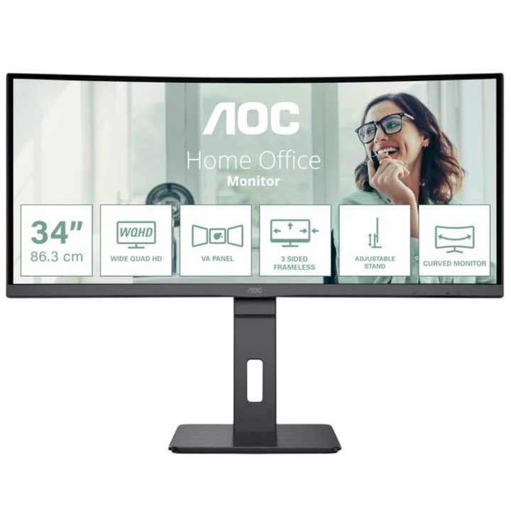 AOC CU34P3CV 34  WQHD VA UltraWide Curvo 100 Hz Preto