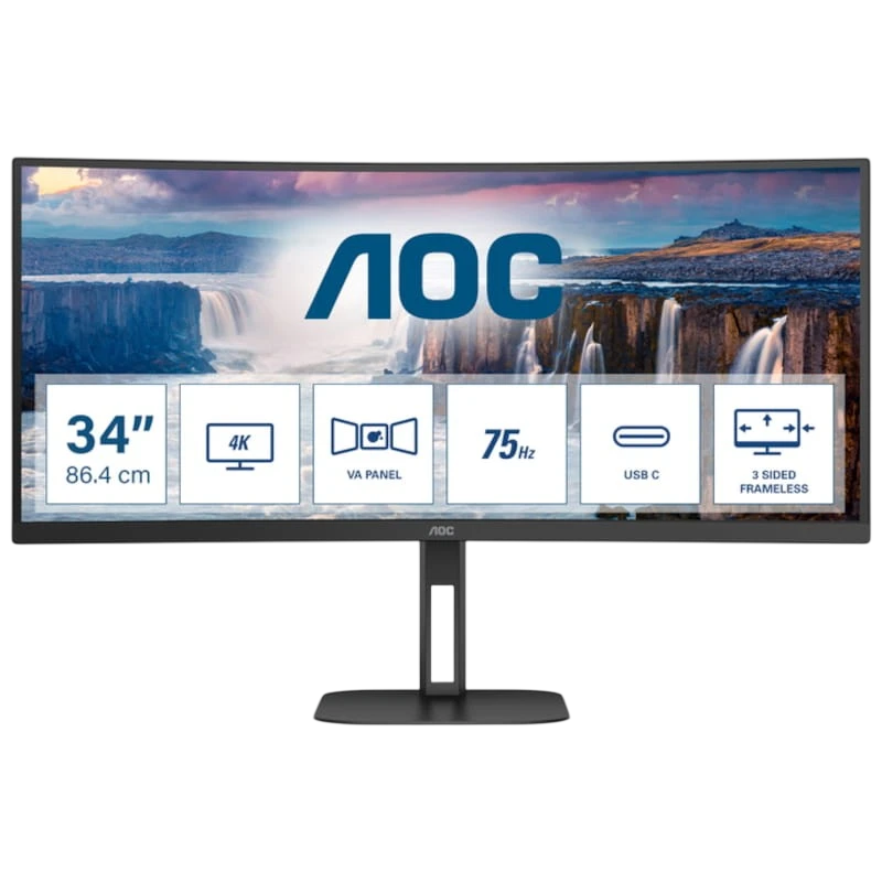 AOC V5 CU34V5C/BK 34 WQHD VA UltraWide Curvo 100 Hz FreeSync Preto