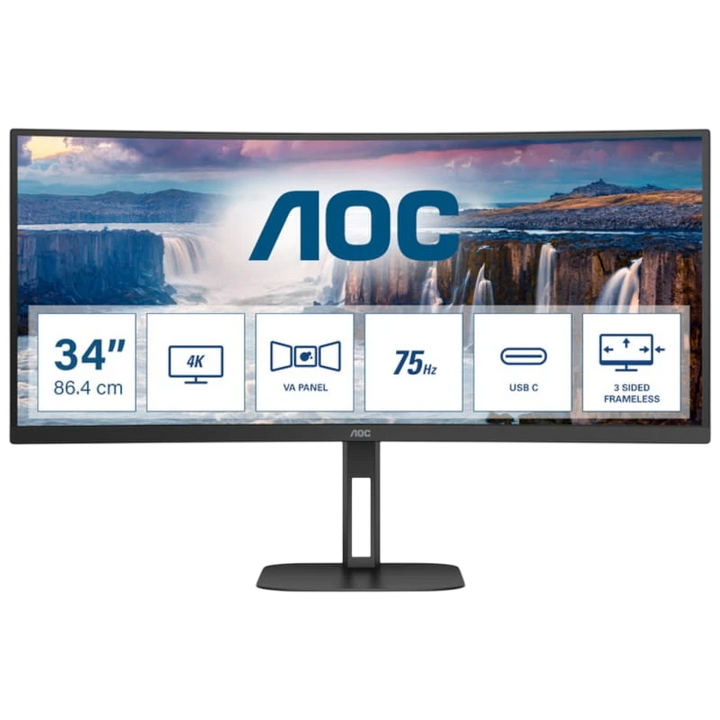 AOC V5 CU34V5C/BK 34 WQHD VA UltraWide Curvo 100 Hz FreeSync Preto