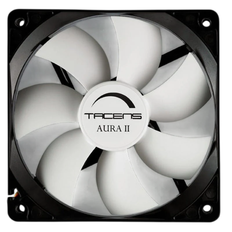 Ventilador de PC Tacens Aura II, 7 lâminas, 12 cm, desenho anti poeira, Preto, branco