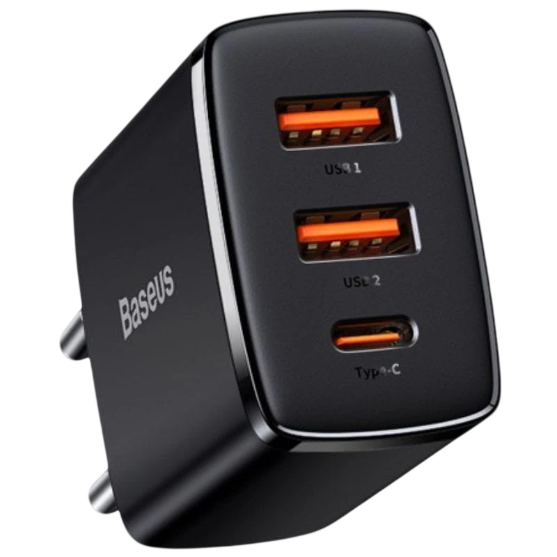 Baseus Compact Quick Charger 30W Preto - Carregador de parede 2xUSB-A 1xUSB-C