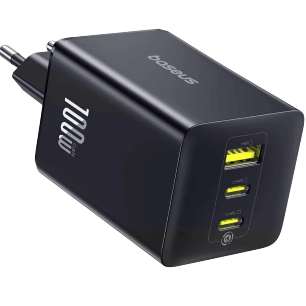 Baseus EnerFill FE11 100 W GaN 6 2xUSB-C + USB-A Preto - Carregador de parede rápido