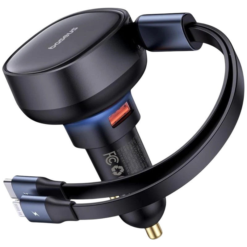 Baseus Enjoyment 60W - Carregador de isqueiro 1xUSB-C 1x conetor Lightning/USB-C