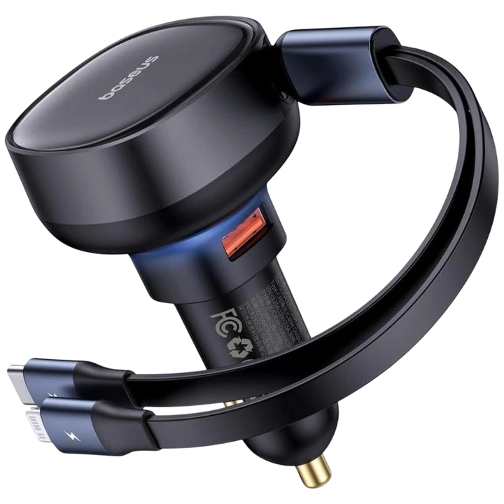Baseus Enjoyment 60W - Carregador de isqueiro 1xUSB-C 1x conetor Lightning/USB-C