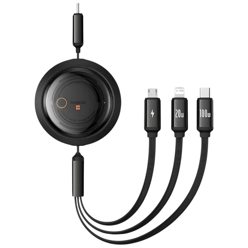 Baseus Free2Draw Preto - Cabo USB-C 3 em 1 USB-C/Lightning/Micro USB-C 1,1m