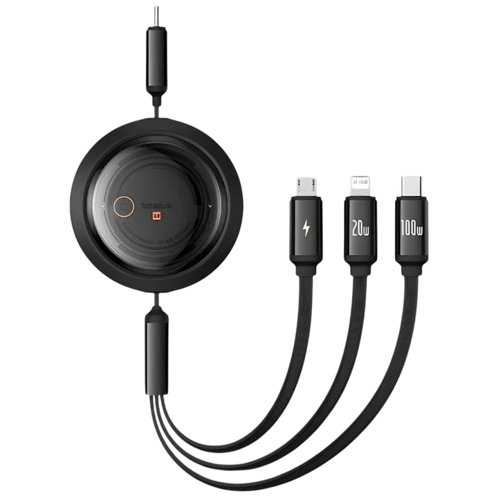 Baseus Free2Draw Preto - Cabo USB-C 3 em 1 USB-C/Lightning/Micro USB-C 1,1m