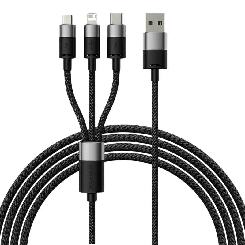 Baseus StarSpeed Series Black - Cabo USB 3 em 1 USB-C/Micro/Lightning USB
