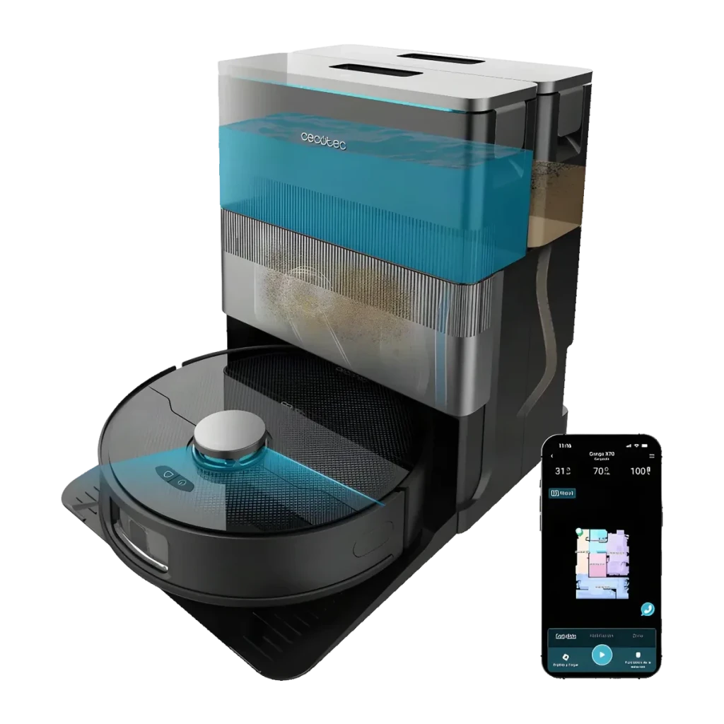 Cecotec Conga X70 Preto 15000Pa lavagem autoesvaziamento 240 min 5200mAh Robot aspirador
