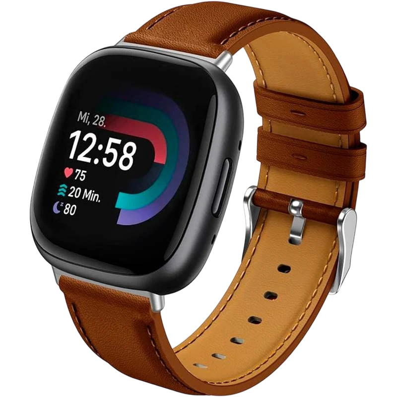 Pulseira Fitbit Versa 3 / Versa 4 Couro Castanho